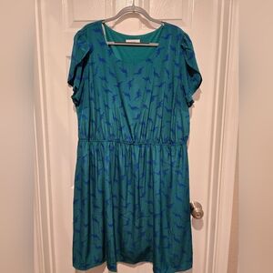 Peach Love California Teal Dress with Blue Dinosaur Print